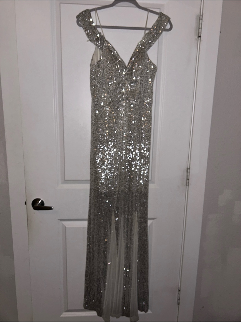 Crystal Doll Silver Sequin V-Neck Gown